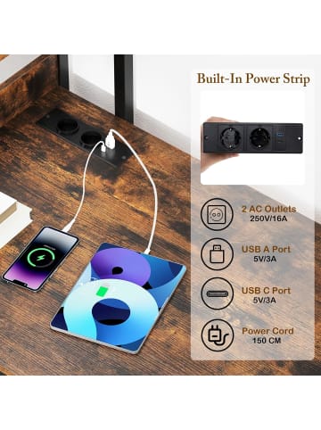 COSTWAY Schreibtisch mit USB/Typ-C 120cm in Hellbraun