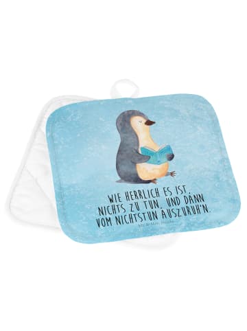 Mr. & Mrs. Panda 2er Set Topflappen  Pinguin Buch mit Spruch in Eisblau