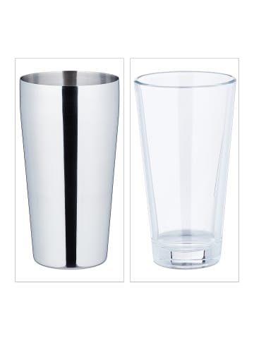 relaxdays Cocktail Shaker "Boston" in Silber/ Transparent