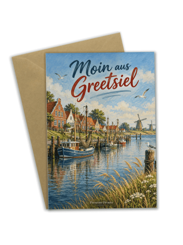 Grußkarte Hafen nostalgisch Design mit Spruch in Weiß