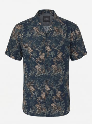 KOROSHI Herren kurzarm-viskosehemd in blau