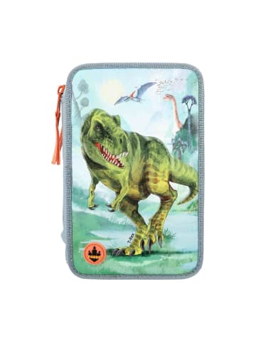 Depesche 3-Fach Federtasche LED T-Rex Dino World 20 x 13 cm in rauchblau