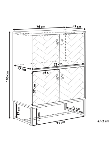 Beliani Sideboard NUEVA in Weiß/Braun/Schwarz - (W) 76 x (H) 100 x (L) 39 cm
