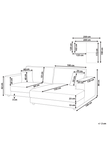 Beliani Ecksofa LOFOTEN in Weiß/Schwarz - (W) 250 x (H) 86 x (L) 190 cm linksseitig