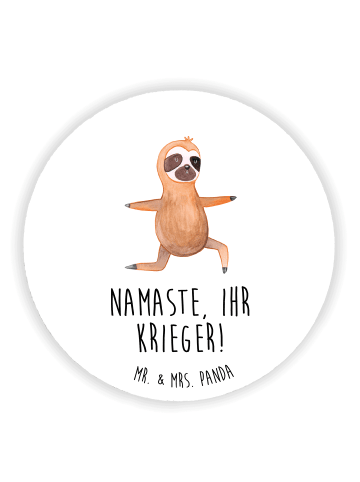 Mr. & Mrs. Panda Rund Magnet Faultier Yoga mit Spruch in Weiß