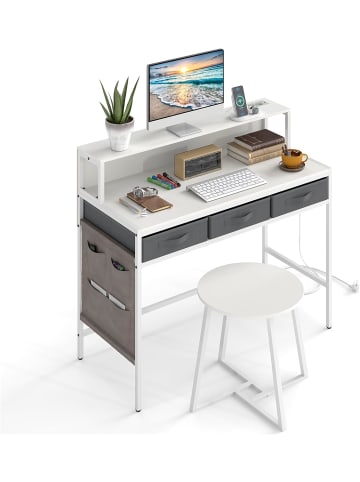 COSTWAY Computertisch Schminktisch Set mit Steckdosen in Weiß