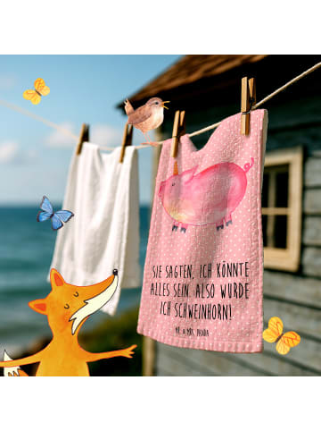 Mr. & Mrs. Panda Gästehandtücher Einhorn Schwein mit Spruch in Rot Pastell