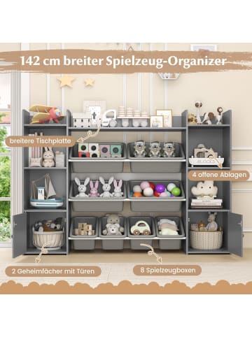 COSTWAY 4-stöckiges Kinderregal mit 8 Boxen in Grau