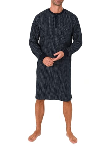 NORMANN Langarm Nachthemd Bündchen Minimalprint in marine
