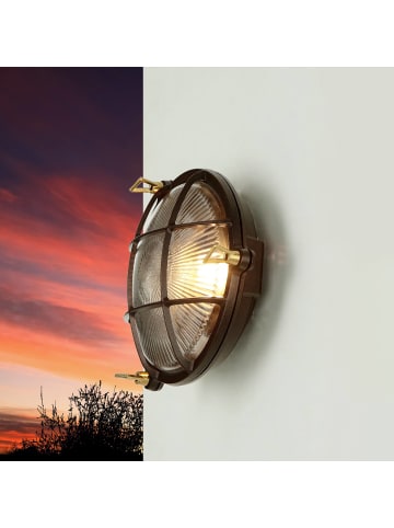 Licht-Erlebnisse Außen Wandlampe Ø 21 x (H)21 cm in Rostbraun Antik