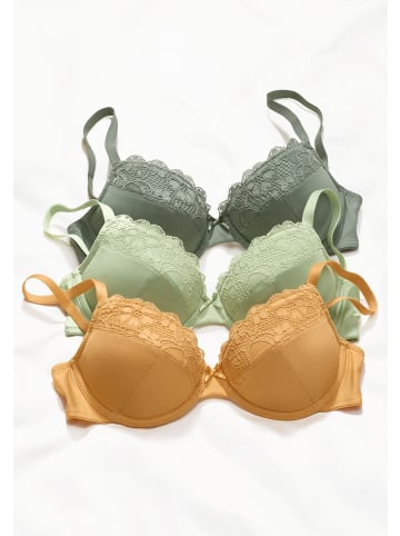 PETITE FLEUR Push-up-BH in khaki+hellgrün+mango