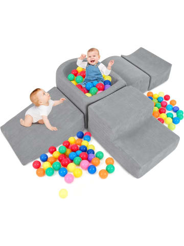 COSTWAY 5 tlg. Schaumstoffbausteine mit Bällebad Cordstoff in Grau