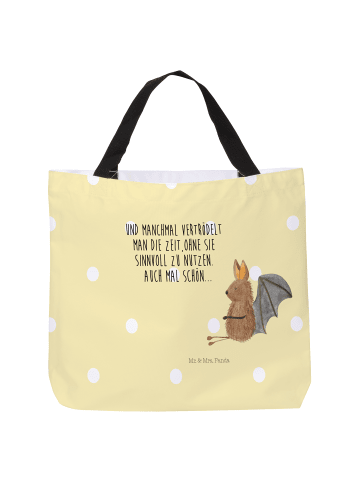 Mr. & Mrs. Panda Reisetasche Fledermaus Sitzen mit Spruch in Gelb Pastell
