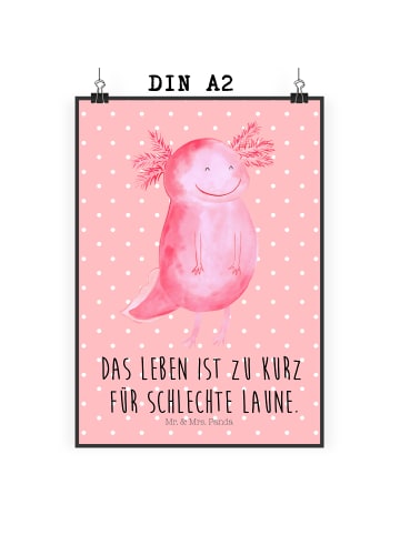Mr. & Mrs. Panda Bild Axolotl Glücklich mit Spruch in Rot Pastell