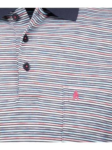 Ragman Softknit-Polo gestreift, kurzarm in Blau