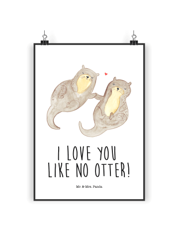 Mr. & Mrs. Panda Poster Otter Hände halten mit Spruch in Weiß