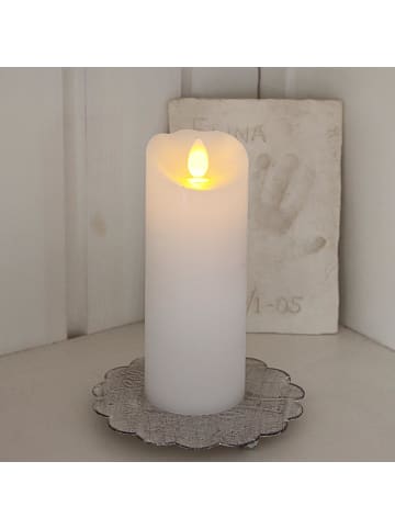 STAR Trading LED Blockkerze ,Glow' mit Batterie und Timer, Echtwachs, weiß, 15cm