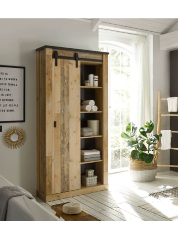 Furn.Design Badmöbel-Set Used Wood hell, anthrazit, Doppelwaschtisch mit Waschbecken
