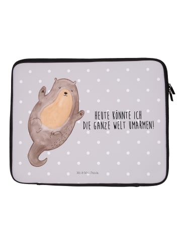 Mr. & Mrs. Panda Laptop Tasche Otter Umarmen mit Spruch in Grau Pastell