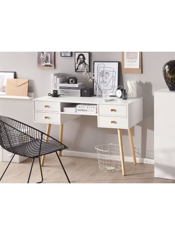 Beliani Schreibtisch LEVIN in Weiß/Braun - (W) 110 x (H) 78 x (L) 55 cm