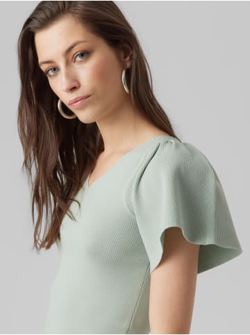 Vero Moda Geripptes Rüschen T-Shirt Kurzarm Strick Shirt VMGINNY in Mint