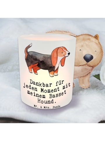Mr. & Mrs. Panda Glas Windlicht Basset Hound Moment mit Spruch in Transparent