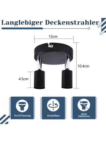 ZMH Deckenleuchte in Schwarz 2-flammige GU10 Rund Modern Deckenspots