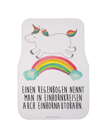 Mr. & Mrs. Panda Fahrer Autofußmatte Einhorn Regenbogen mit Spruch in Weiß