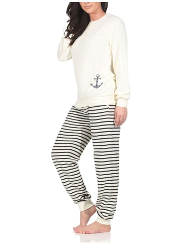 NORMANN Frottee Schlafanzug langarm Bündchen Maritime Optik - 87232 in weiss1