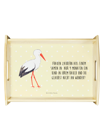 Mr. & Mrs. Panda betttablett Storch mit Spruch in Gelb Pastell