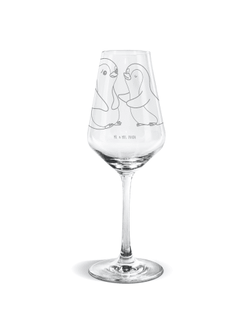 Mr. & Mrs. Panda Weißwein Glas Pinguine trösten ohne Spruch in Transparent