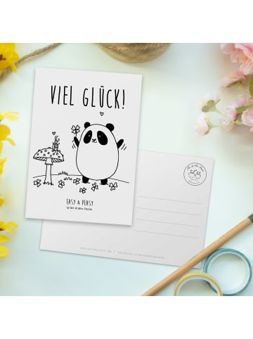 Mr. & Mrs. Panda Ansichtskarte Panda Glück mit Spruch in Weiß