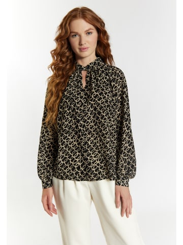 DreiMaster Damen Langarmbluse in Schwarz Wollweiss