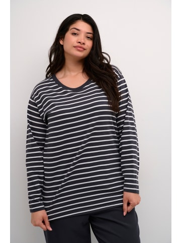 KAFFE curve Langarm-Shirt KCwinni Loose fit in Black Oyster/Ant. White Stripe