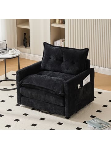 ABRIHOME Loungesessel in Schwarz 360° drehbar mit Armlehnen und Kissen