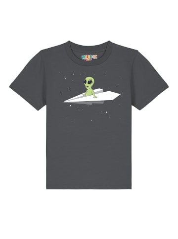 wat? Apparel T-Shirt Alien on a paper plane in Grau
