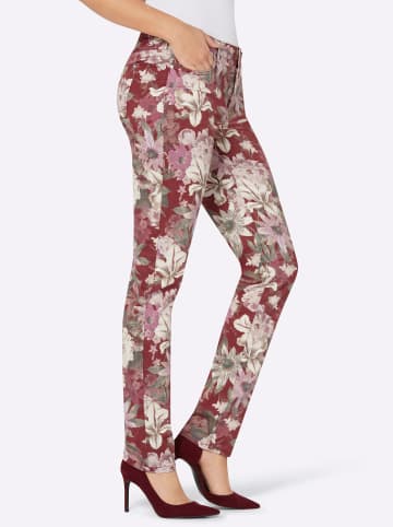 creation L 5-Pocket-Jeans in dunkelrot-bedruckt