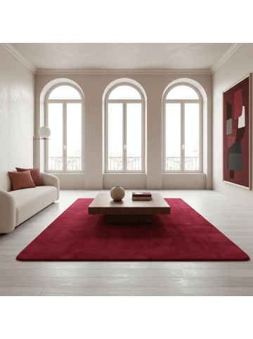 KADIMA DESIGN Teppich Kurzflor Unifarben Polyester Antirutsch Wohnzimmer in Rot