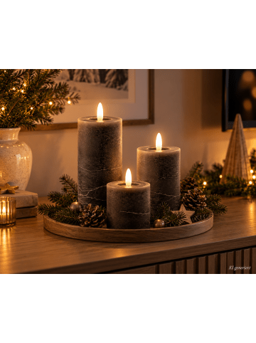 LUMINEO LED Wachskerze 19 x 7 cm batteriebetrieben in Grau