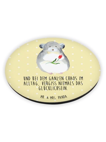Mr. & Mrs. Panda Kühlschrankmagnet Chinchilla Blume mit Spruch in Gelb Pastell