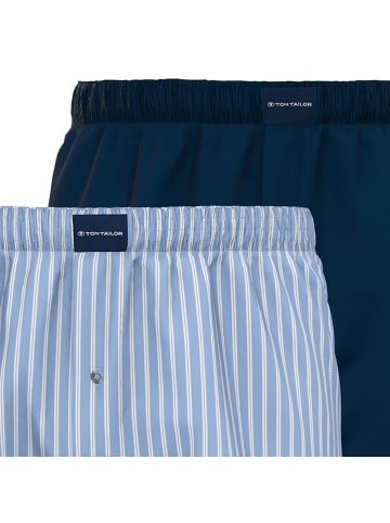 Tom Tailor Web-Boxershorts 2er Pack in Dunkelblau/Hellblau/Weiß