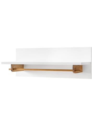 home24 home24 Wandgarderobe (1er Set) - Weiß / Eiche - MDF & Massivholz Eiche - 97.0 x 35.0 x 32.0 cm in Weiß / Eiche