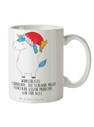 Mr. & Mrs. Panda Bedruckte Tasse Einhorn Weihnachtsmann mit Spruch in Weiß