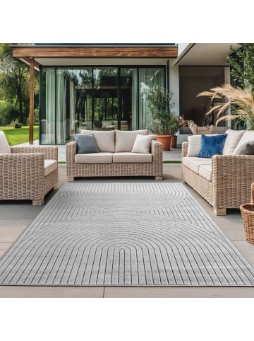 KADIMA DESIGN Teppich In-/Outdoor Kurzflor Skandi 3D-Design Polypropylen Balkon in Silber