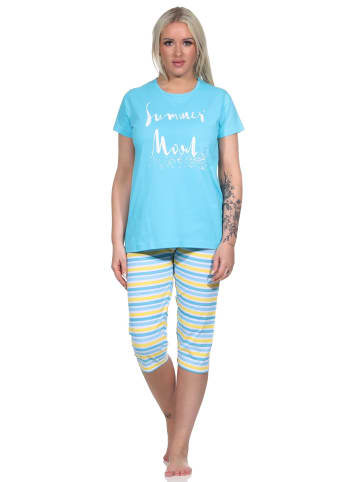 NORMANN er Capri Schlafanzug kurzarm Pyjama Hose geringelt - 73757 in hellblau