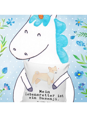 Mr. & Mrs. Panda Kissen 40x40 Basenji Lebensretter mit Spruch in Weiß