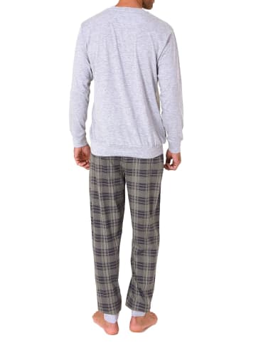 NORMANN langarm Schlafanzug Pyjama Bündchen und karierter Jersey Hose - 83195 in grau