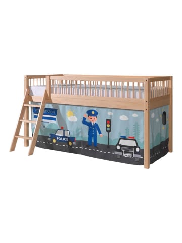 58 aufm Kessel HALBHOHES BETT Kelci 90x200 Textilset Police Buche Massivholz natur