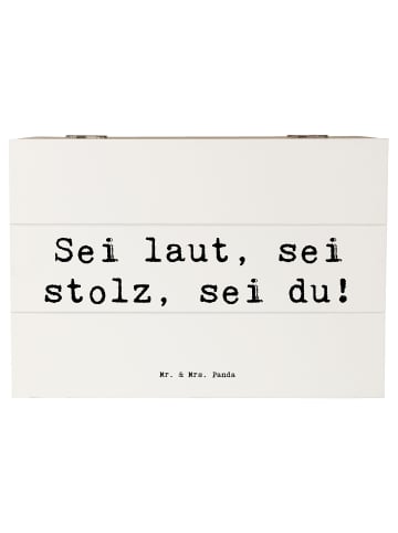 Mr. & Mrs. Panda Truhe Spruch Sei du Mutig mit Spruch in Weiß