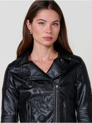 KOROSHI Bestickte Damen-Bikerjacke in Lederoptik in SCHWARZ